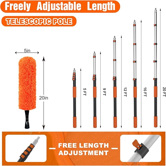 SISUPASSIE 26FT Reach Duster Cleaner Kit, Dusters for Cleaning with Extension Pole, Baseboard & Wall and Window Cleaner Mop for Fan Blades, High Ceiling and Cobweb