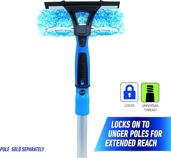 Unger Professional Connect and Clean 2-in-1 Squeegee and Scrubber, 6” Window Cleaning Tool, Commercial and Residential Use, Washer Cleaner Supplies to Remove Excess Water and Dry