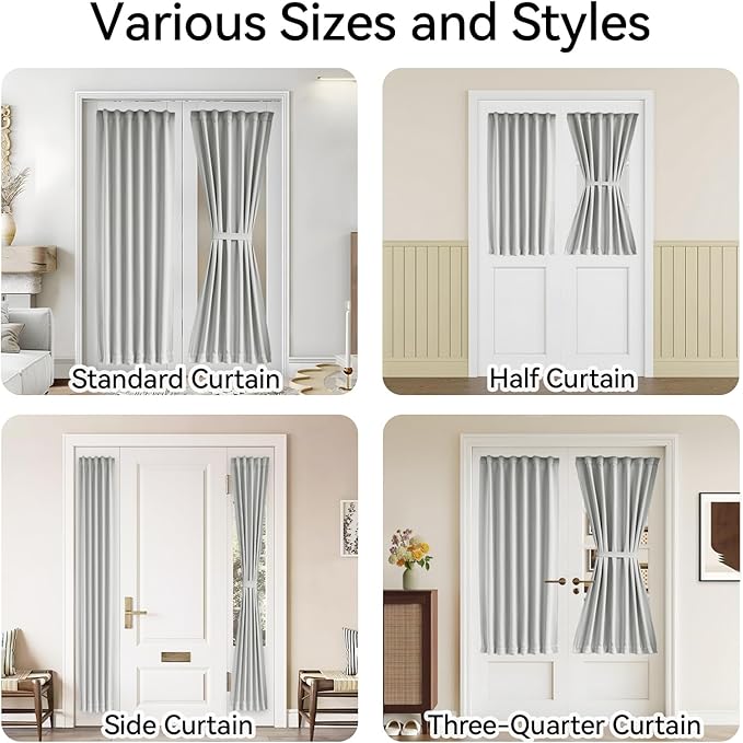 Vatge Door Curtains for Door Window - Short Curtain for French Door Patio Door and Sidelight Curtain Panel, 1 Panel, W25 x L40, Silver Grey
