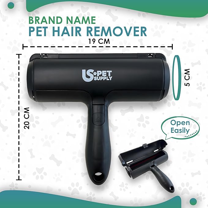 Pet Hair Remover Roller-Reusable, Self Cleaning Lint Roller for Pet Hair Removal on Furniture, Carpets, Clothes & Car Seats-Dog & Cat Hair Remover No Sticky Tapes (Black)