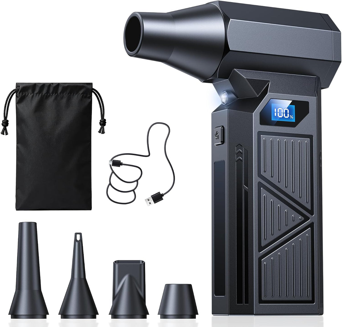 Compressed Air Duster, 160,000 RPM Brushless Cordless Blower, 4 Speed LED Rechargeable Mini Air Duster Remover for PC, Keyboard, Car, Household & Outdoor Use