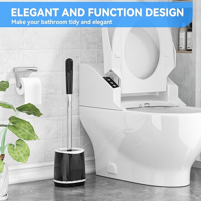 TRENTI Toilet Brush, Toilet Brush and Holder Set, Bristles Toilet Bowl Brush Head with Ventilated Holder, Wall Mounted Compact Toilet Brush Set for Bathroom Deep Cleaning (1, Black)