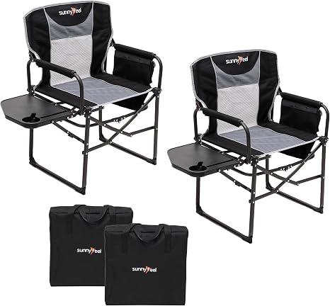 SUNNYFEEL Oversized Camping Chair Portable Directors Chairs with Side Table