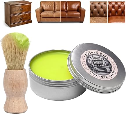 5.4oz Wood Furniture Salve with Brush, Leather Repair Balm for Polisher, Conditioner and Restorer,Leather Cleaning Cream