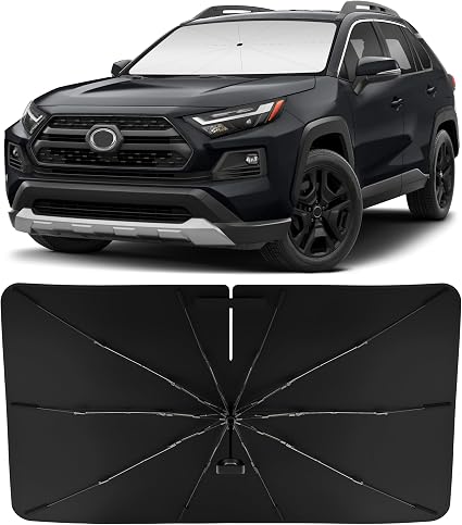 INSAUTO Windshield Sun Shade Umbrella for Toyota RAV4 2019-2025, Foldable Front Windshield Sunshade with Storage Bag, Bl