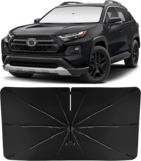 INSAUTO Windshield Sun Shade Umbrella for Toyota RAV4 2019-2025, Foldable Front Windshield Sunshade with Storage Bag, Bl