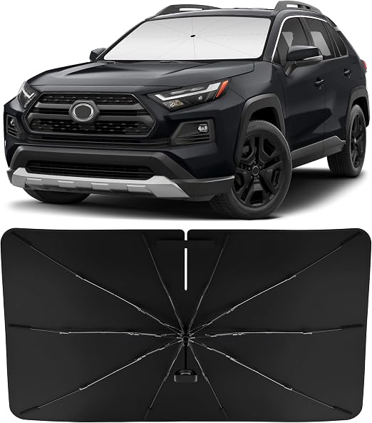 INSAUTO Windshield Sun Shade Umbrella for Toyota RAV4 2019-2025, Foldable Front Windshield Sunshade with Storage Bag, Bl