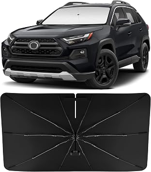 INSAUTO Windshield Sun Shade Umbrella for Toyota RAV4 2019-2025, Foldable Front Windshield Sunshade with Storage Bag, Bl