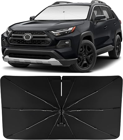 INSAUTO Windshield Sun Shade Umbrella for Toyota RAV4 2019-2025, Foldable Front Windshield Sunshade with Storage Bag, Bl