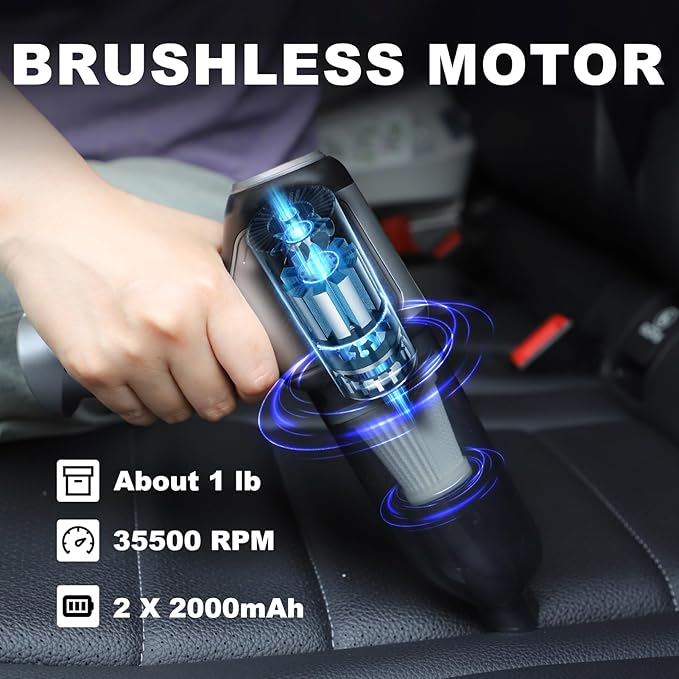 Car Vacuum Cleaner Cordless, 3 in 1 Handheld Vacuums Brushless Motor High Power 12500PA Compressed Air Dusters Cordless Vacuum Cleaners for Car Home