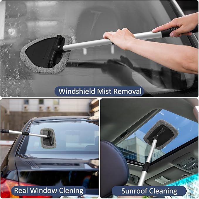 Beieverluck 20 Pieces Windshield Cleaner Tool, Inside Car Windshield Cleaning Tool with 12 Microfiber Pads, 4 Spray Bottle, and Extendable Handles Car Window Cleaning Tool Kit, Gray