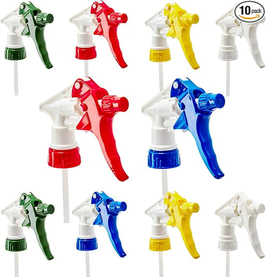 Leak-Free Chemical Resistant Spray Head 10 Pk. BOTTLES NOT INCLUDED. Industrial Sprayer for Car Detailing Window Cleaning and Janitorial Supply. Low-Fatigue Trigger and Nozzle Fit 32oz Bottle.