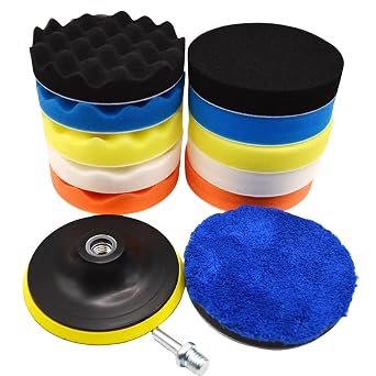 12Pcs 5inch Foam Buffing Polishing Pads Kit, with Coral Fleece Pad, Backing Plate, M14 Drill Adapter, Car Buffing Kit fo