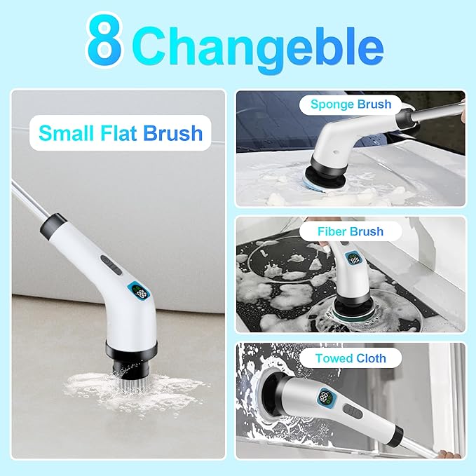 Electric Spin Scrubber for Cleaning Bathroom - Cordless Power Scrubber with 7 Brushes Heads - Shower Cleaner Brush with Long Handle, IPX7 Waterproof Scrub Brush for Bath Tub Tile Grout Glass Tool
