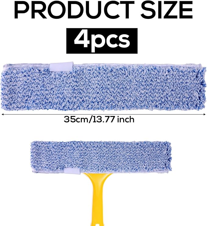 4 Pack Microfiber Window Cleaning Refill Replacement, 14" Reusable & Washable Squeegee Cloth Sleeve Compatible with MR.SIGA Window Glass Cleaning Tools Home and Office