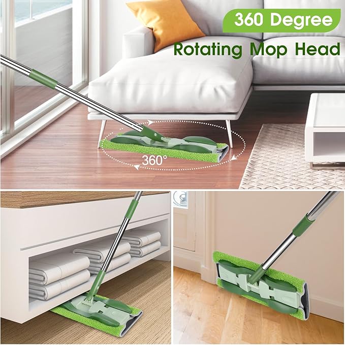 MASTERTOP Microfiber Mop - Flat Floor Mops Wet Dry Dust Mop with 4 Washable Pads & 52.4'' Stainless Steel Handle for Hardwood Laminate Tile Floor Cleaning