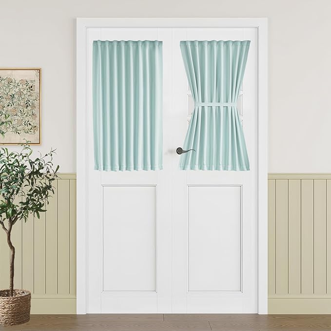 Vatge Small Door Curtains Half Long Front Door Window Covering for Kitchen Window, 1 Panel, W25 x L40, Aqua