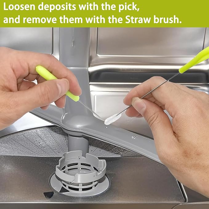 Dishwasher Cleaner Brush Kit - 6PCS Deep Cleaning Tools with Pick, Scraper, Straw Brush, Gap & Angle Brush, Flexible Tubes Brush for Spotless Dishwasher