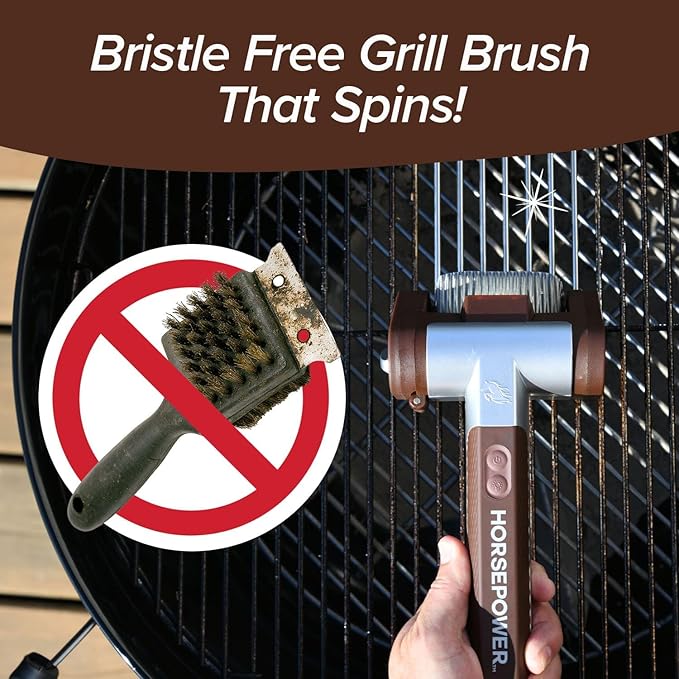 Horsepower Giddy Up Bristle-Free Spinning Grill Brush Replacement Head w/LED, AS SEEN ON TV, Cordless & Rechargeable, 304 Stainless Steel Power Roller Blasts Away Burnt-On Food