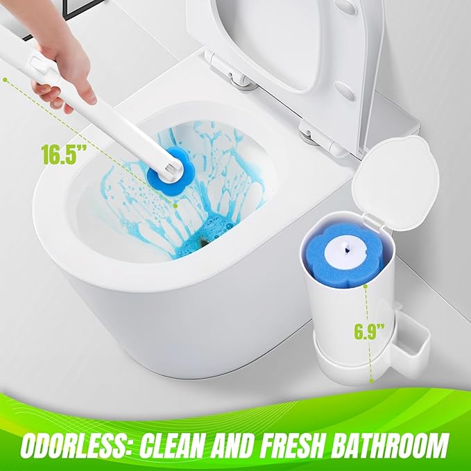 Disposable Toilet Brush, Toilet Wand Refills, Extended Handle with 54 Cleaner Refills Toilet Brush for Toilet Bowl Cleaners, Bathroom Cleaning(2-Set)