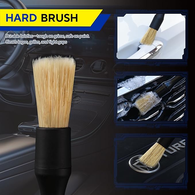 7PCS Car Detailing Brush Kit - Ultra Soft Boars Hair Car Interior Detailing Brushes, Includes 4 Different Brushes, Multi-use for Cleaning Interior or Exterior - Perfect Car Accessory Gift