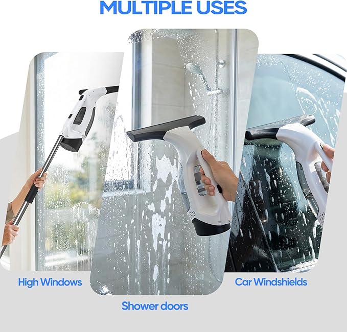Window Vacuum Squeegee Cordless, Window Vacuum Cleaner with 2000Pa Streak-Free Suction, 30–40" Extension Pole, 11-Inch Cleaner Tool for High Windows, Shower Glass, Tiles & Mirrors