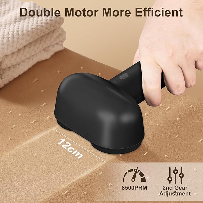 Fabric Shaver, Handzee Electric Lint Shaver, Dual Motor Sweater Shaver, Fabric Pilling Remover, Powerful 2 Gear 6-Leaf Blades, Portable Defuzzer Clothes Fuzz Remover for Sweater Furniture (Black)