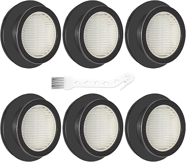6 Pack X7A HEPA Filter Replacements Compatible with SunSare X7A-US Cordless Stick Vacuum Cleaner with Touch Screen and SunSare X7A Handheld Vacuum Cleaners for Home, 6 HEPA Filters, 1 Cleaning Brush - Cleanova