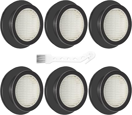 6 Pack X7A HEPA Filter Replacements Compatible with SunSare X7A-US Cordless Stick Vacuum Cleaner with Touch Screen and SunSare X7A Handheld Vacuum Cleaners for Home, 6 HEPA Filters, 1 Cleaning Brush - Cleanova