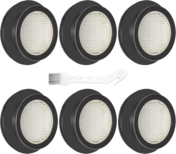 6 Pack X7A HEPA Filter Replacements Compatible with SunSare X7A-US Cordless Stick Vacuum Cleaner with Touch Screen and SunSare X7A Handheld Vacuum Cleaners for Home, 6 HEPA Filters, 1 Cleaning Brush - Cleanova