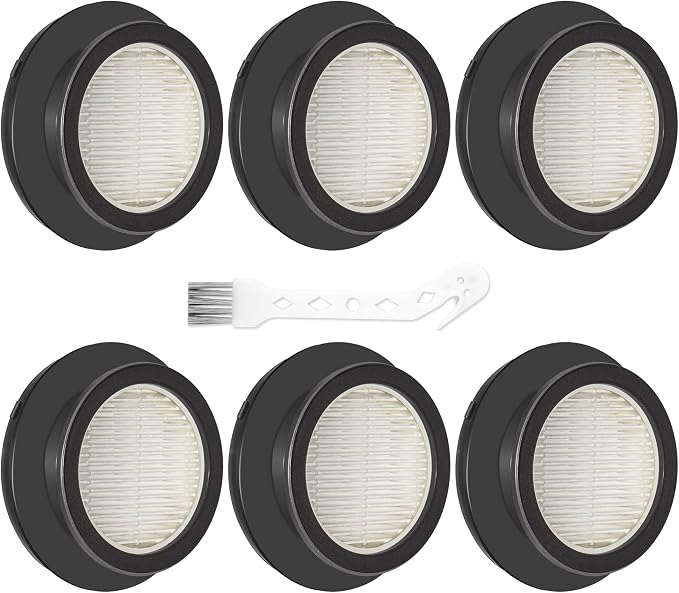 6 Pack X7A HEPA Filter Replacements Compatible with SunSare X7A-US Cordless Stick Vacuum Cleaner with Touch Screen and SunSare X7A Handheld Vacuum Cleaners for Home, 6 HEPA Filters, 1 Cleaning Brush - Cleanova