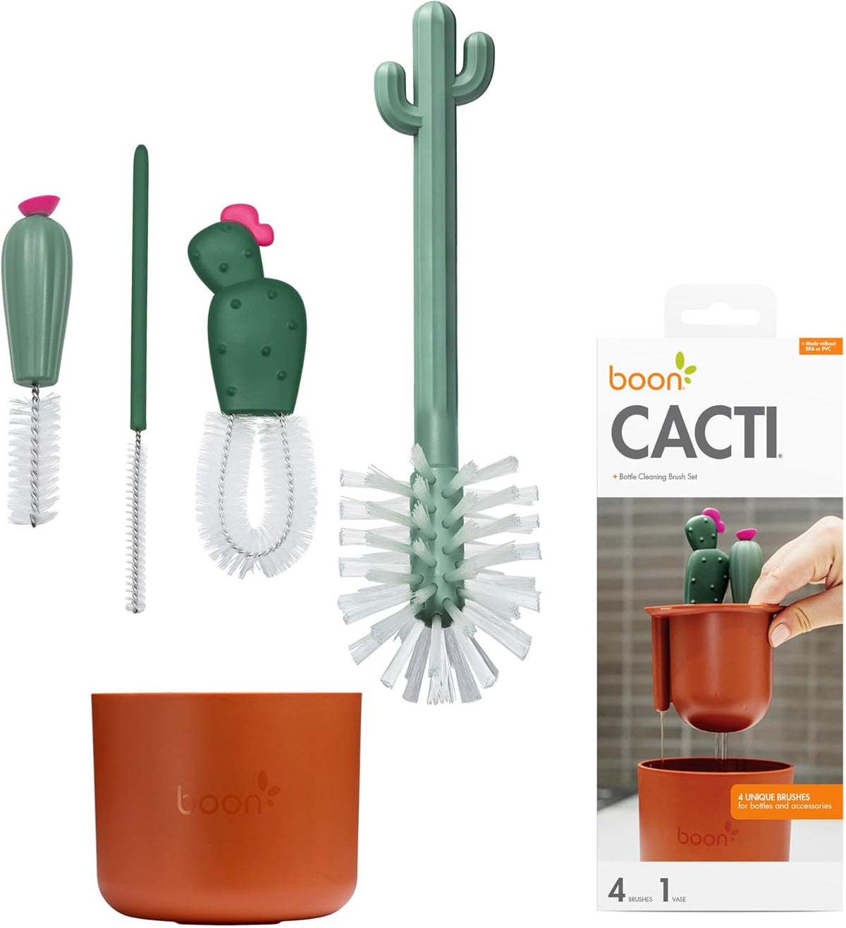 Cacti Bottle Cleaning Brush Set, Terracotta, 4 Piece Set