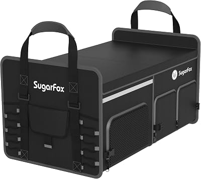 SugarFox Bold Color Block Trunk Organizer, Foldable with 26L Ice Pack,95L Dedicated Shoe Space, Stylish for SUV/Car (Bla