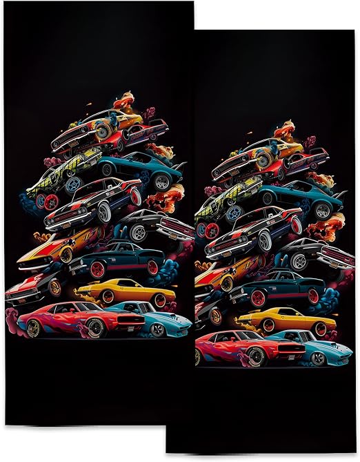 Muscle Car Hand Towels Gifts - 2 Pack, Soft Microfiber Polyester Vintage Cars Bath Towel Set for Kitchen Spa Bathroom Ho