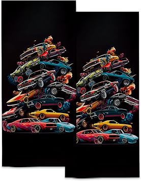 Muscle Car Hand Towels Gifts - 2 Pack, Soft Microfiber Polyester Vintage Cars Bath Towel Set for Kitchen Spa Bathroom Ho