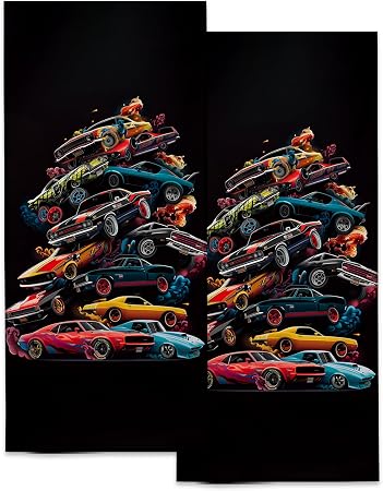 Muscle Car Hand Towels Gifts - 2 Pack, Soft Microfiber Polyester Vintage Cars Bath Towel Set for Kitchen Spa Bathroom Ho