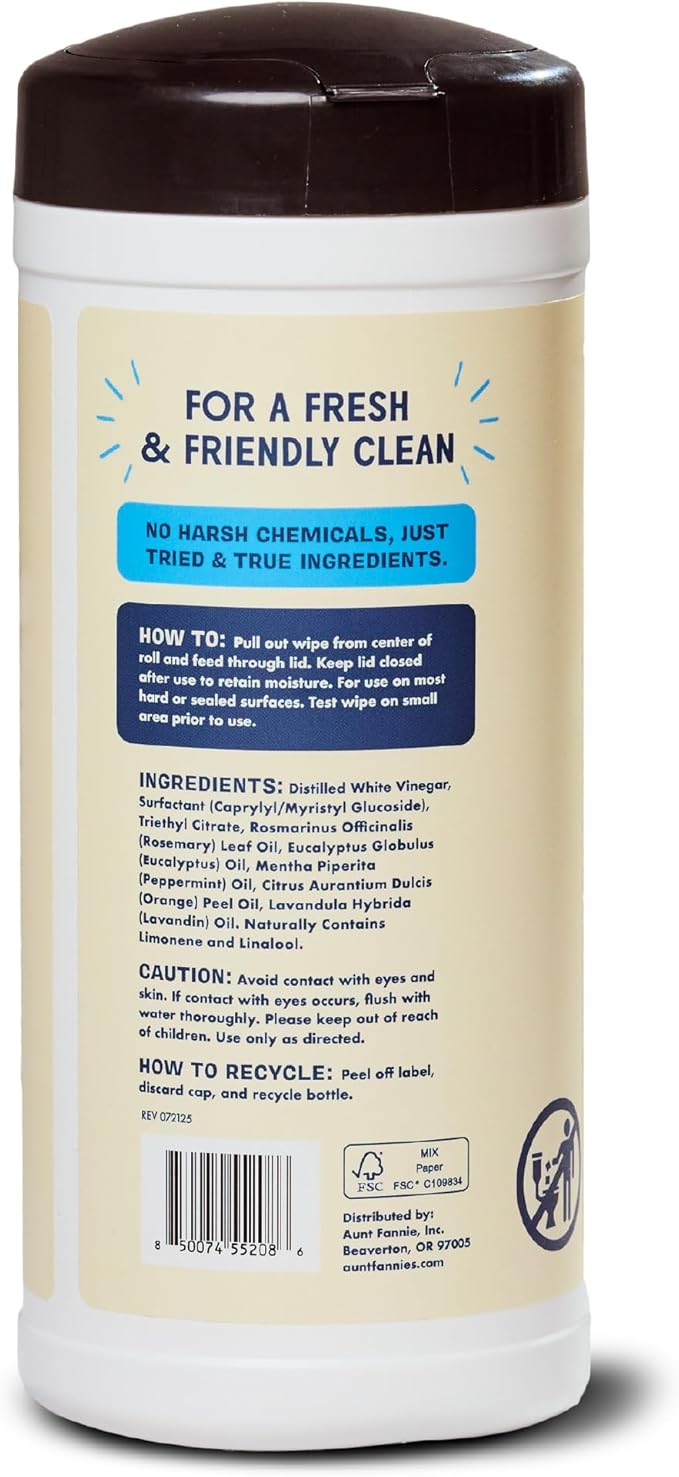 Aunt Fannie's Glass & Window Cleaning Wipes, Natural Streak-Free Glass Cleaner, 35 Count (Pack of 1)