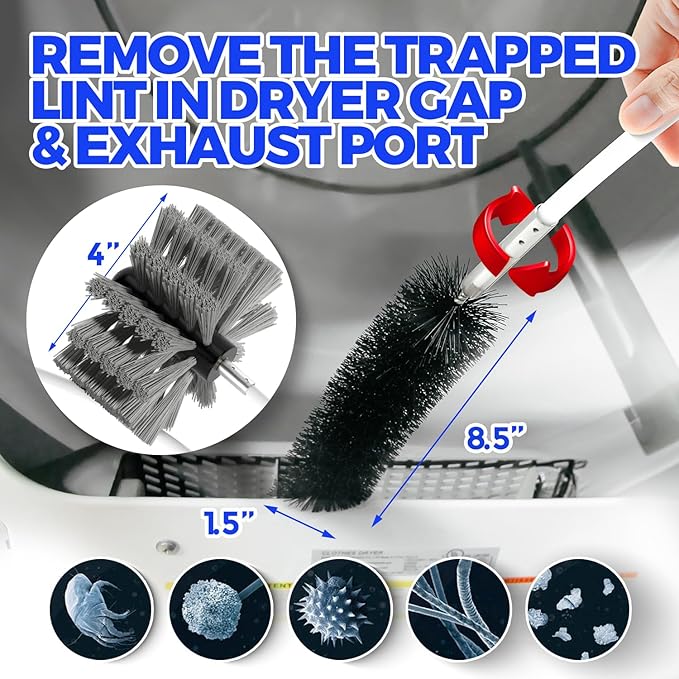 Holikme 30 Feet Dryer Vent Cleaner Kit,Flexible Lint Brush with Drill Attachment, Extends Up to 30 Feet for Easy Cleaning, Synthetic Brush Head, Use with or Without a Power Drill, Grey