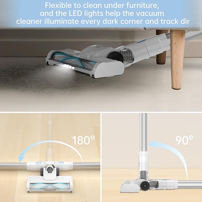 Cordless Stick Vacuum Cleaner, 45KPA Powerful Suction 50Mins Runtime, Lightweight 6-in-1 Vacuum with LED Touch Screen Anti-Tangle for Pet Hair Hard Floor Carpet Home Car