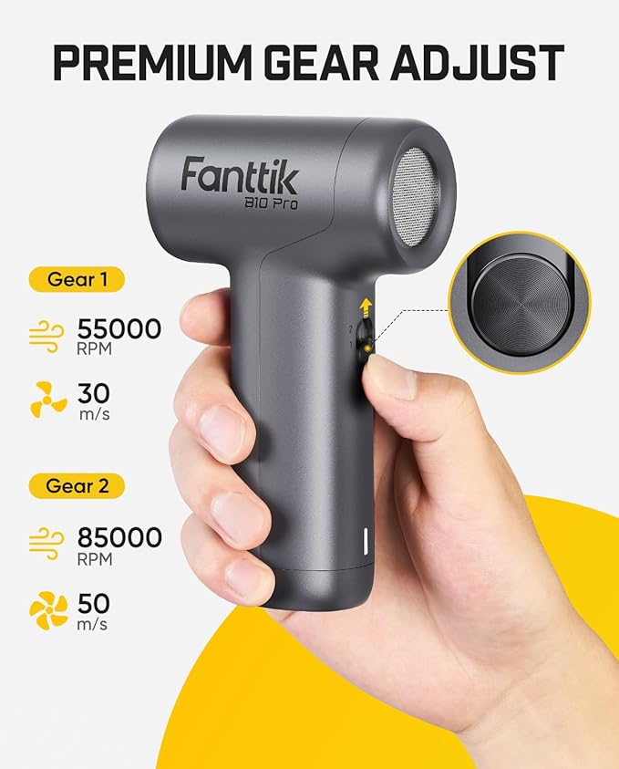 Fanttik B10 Pro Electric Air Duster, 110000RPM Brushless Motor, Compressed Air Duster, Mini Blower with One-tap Booster, 3 Gears Adjustable, Electric Duster for PC, Keyboard, Electronics (Silver)