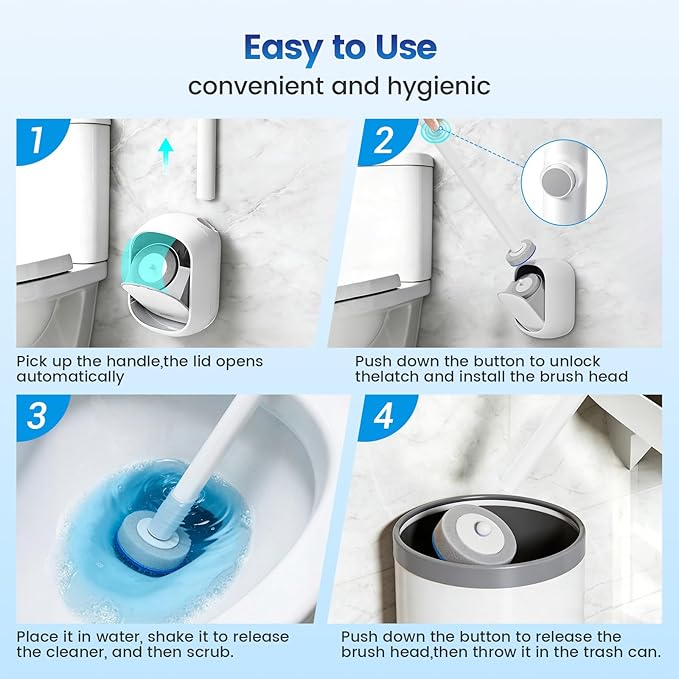 JUDRDO Disposable Toilet Brush,Toilet Bowl Cleaner,Wall Mounted Toilet Bowl Brush with 36 Refills for Deep Toilet Cleaning,Toilet Brush and Holder Set for Hygienic Bathroom Maintenance