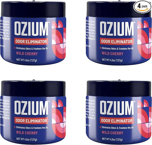 Ozium Odor Eliminating Gel - 4.5oz Air Freshener Alternative for Smoke, Pets, and Musty Odors - Long Lasting Odor Remover for Cars, Homes, Closets and Small Spaces - Wild Cherry