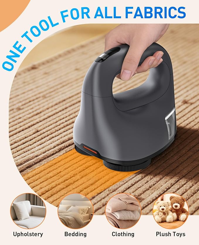 Fabric Shaver with Dual Head, 2X Faster Lint Remover for Clothes, 6-Leaf Blades, 2-Speed Electric Sweater Defuzzer with LED Display for Furniture & Clothing