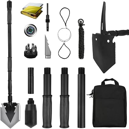 Camping Shovel 38 inch, Folding Shovel, with Pickaxe, Survival Tactical Multitool, Military Compact Tool, 180 Degree Por