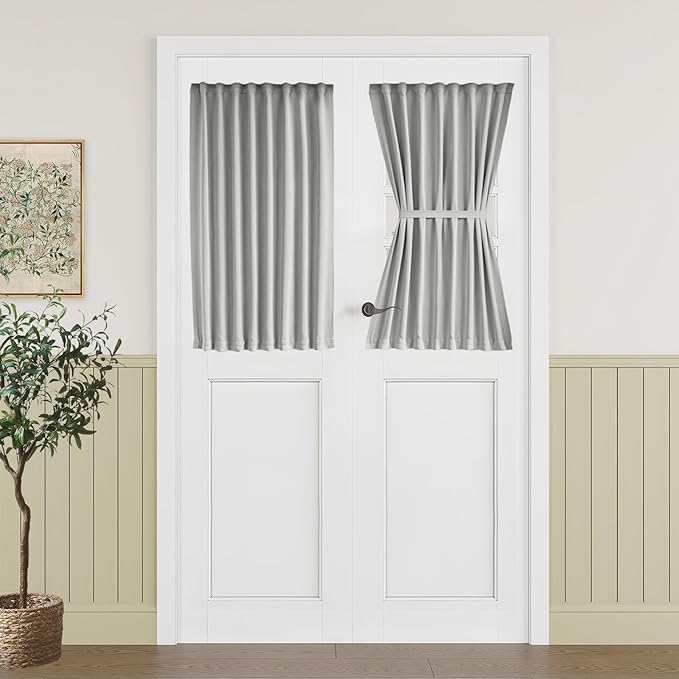 Vatge Door Curtains for Door Window - Short Curtain for French Door Patio Door and Sidelight Curtain Panel, 1 Panel, W25 x L40, Silver Grey