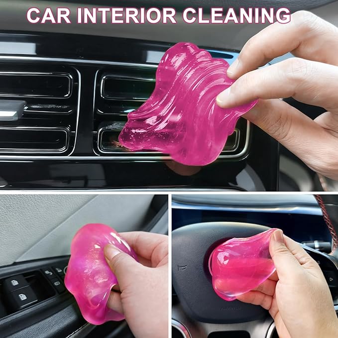 Car Cleaning Gel, Reusable Dust Remover for Air Vents, Dashboard, Console, Universal Fit Automotive Detailing Tool, Pink