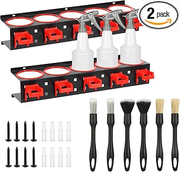 2 Set Spray Bottle Storage Rack,Wall Mount Spray Can Holder Garage Bottle Organizer, Hanging Rail Car Beauty Shop Access
