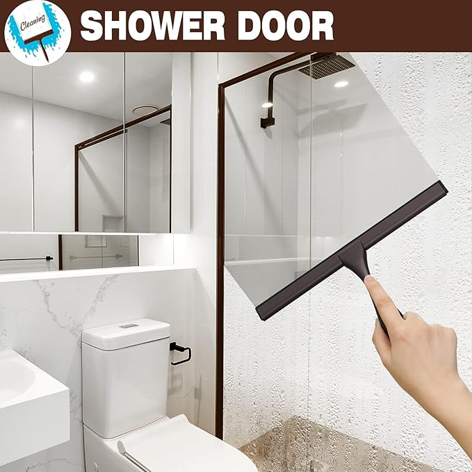 NETANY Shower Squeegee, 14-Inch Bronze Squeegee, All-Purpose Stainless Steel Squeegee for Bathroom, Shower Doors, Mirrors, Tiles and Car Windows - 100% Streak Free