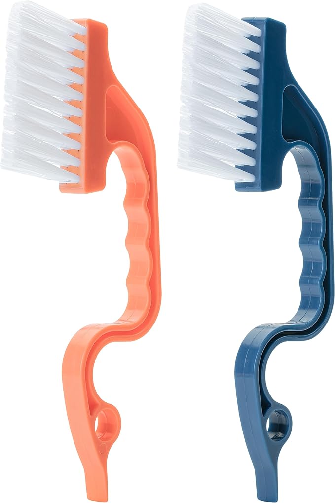 Slick- Window Track Cleaning Brush, 2 Pack, Navy Blue/Orange Ergonomic Handle, Built-in Scraper, Multipurpose, Window Track Cleaning Tools