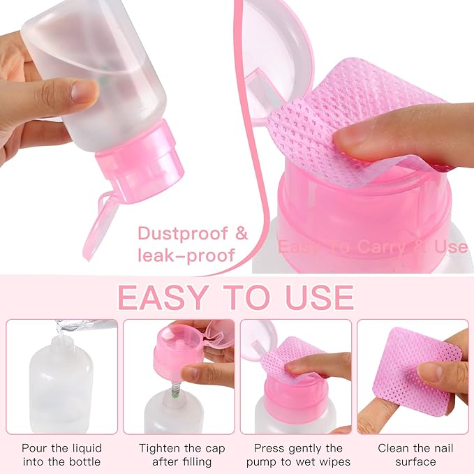 400pcs Nail Cotton Pads, 1 Pull-Off Pump-Style Bottle Suitable for Nail Care Wipes, Nail Cleaning Pads, Mascara Extension Glue Cleaning Wipes, and Nail Care Product Sets (Pink + White)